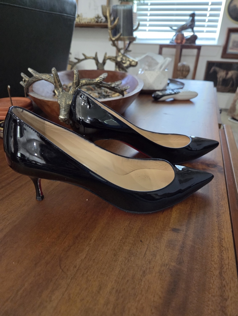 Classic Black Patent Pointed-Toe Kitten Heels